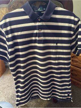 Ralph Lauren Navy and White Horizontal Stripe Polo